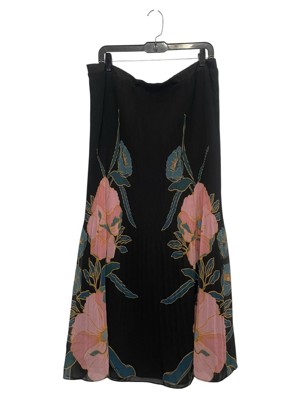 Daniel Rainn Naomi Pleated Maxi Skirt Womens XXL Teal Pink Floral NEW